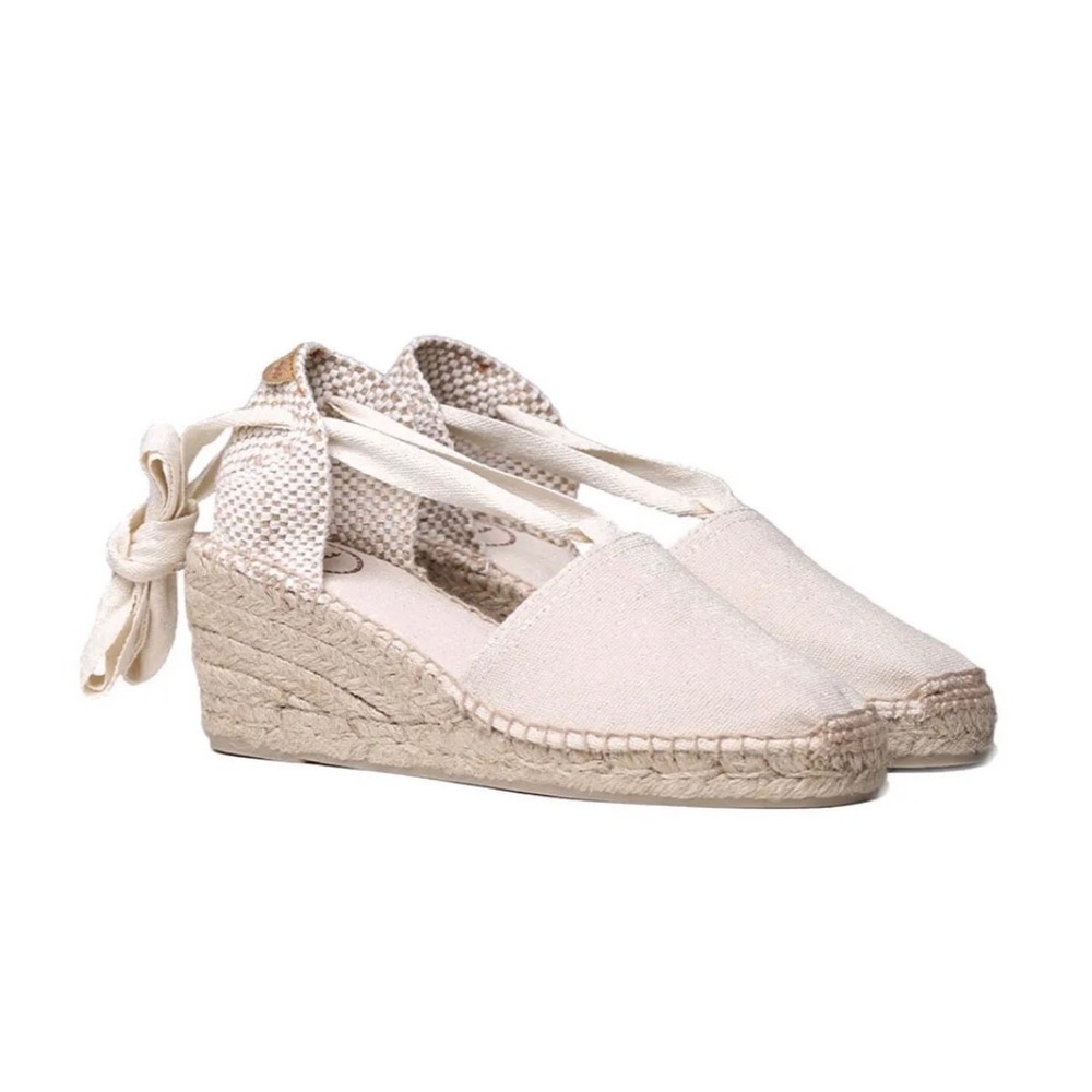 Toni Pons Valencia Espadrille Wedge Womens Cream Canvas Ankle Tie Spain Sandals